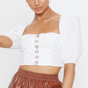 White Hook & Eye Puff Sleeve Crop Top